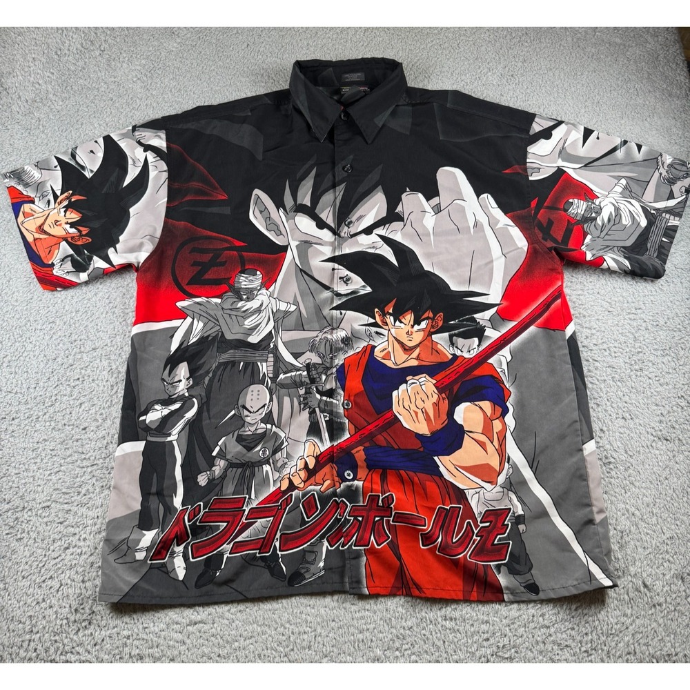 Vintage Dragon Ball Z Anime Shirt XL DBZ Button Up AOP All Over Print Goku Y2K